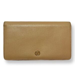 Chanel Biege Caviar Leather CC Logo Long Wallet
